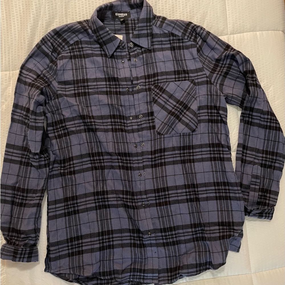 Express Blue and Black Checkered Shirt